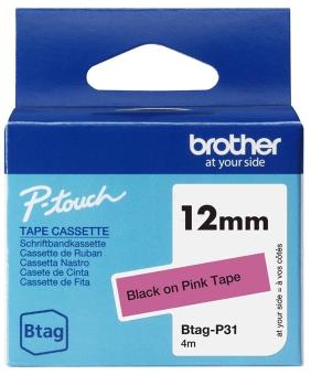 Brother Btag-P31 Schriftband Schwarz auf Rosa 
