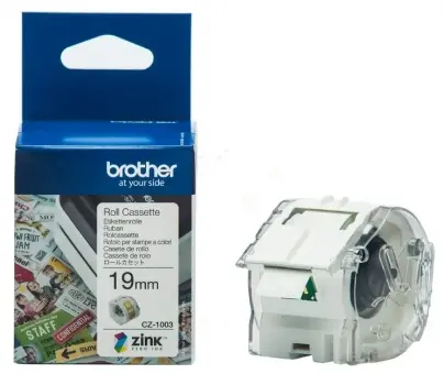 Original Brother CZ-1003 Weiß,Transparent Etiketten 19 mm Farbetikettenrolle 19 mm x 5 m, selbstklebend 