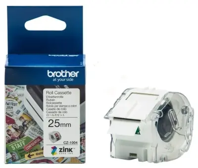 Brother CZ-1004 Etiketten Weiß Transparent 25 mm Farbetikettenrolle 25 mm x 5 m, selbstklebend 
