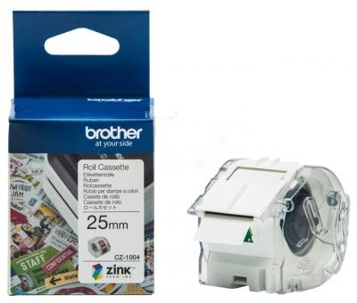 Original Brother CZ-1004 Weiß,Transparent Etiketten 25 mm Farbetikettenrolle 25 mm x 5 m, selbstklebend 