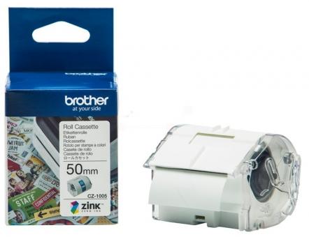 Original Brother CZ-1005 Etiketten Weiß Transparent 50 mm Farbetikettenrolle 50 mm x 5 m, selbstklebend 