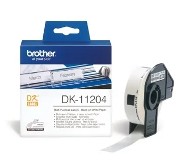 Brother DK-11204 Etiketten Schwarz auf Weiß Mehrzweck-Etiketten, 17x54mm Weiß 400 Et. Rolle 