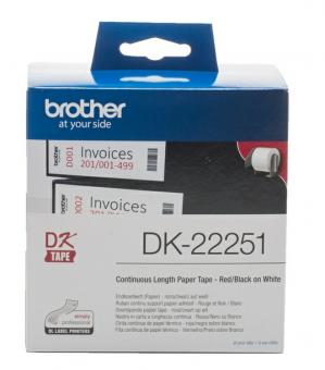 Original Brother DK-22251 Endlosetikett  Schwarz und Rot auf Weiß ,DK Schwarz Blau Weiß, Wärmeübertragung, QL-800 QL-810W QL-820NWB, 6,2 cm 