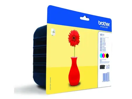 Brother LC-121 LC121VALBPDR 4 Druckerpatronen Multipack Schwarz Cyan Magenta Gelb je ca. 300 Seiten, 