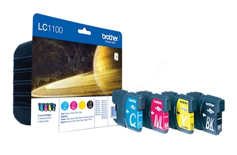 Original Brother LC1100 Multipack Schwarz,Cyan,Magenta,Yellow 4  Tintenpatrone LC1100BK + LC1100C + LC1100M + LC1100Y (LC1100VALBPDR) 