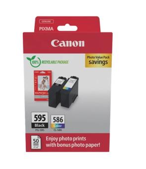 Canon PG-595+CL-586 Schwarz / mehrere Farben / Weiss Value Pack + Fotopapier 50 Blatt 10x 15 cm 