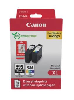 Canon PG-595XL+CL-586XL Druckerpatrone Schwarz / mehrere Farben + Fotopapier 50 Blatt 10x 15 cm 
