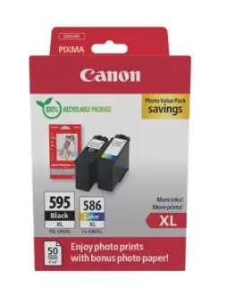 Canon PG-595XL+CL-586XL Druckerpatrone Schwarz / mehrere Farben + Fotopapier 50 Blatt 10x 15 cm 8714574693859 
