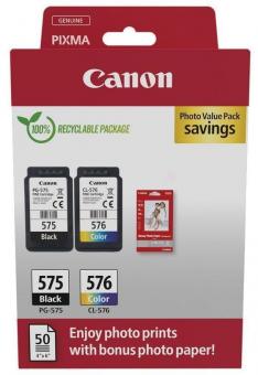 Original Canon PG-575+CL-576 Schwarz / Color / Weiss Multipack (+ 10x15 cm Fotopapier 50 Blatt) 