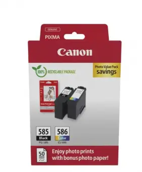Canon PG-585 + CL-586 2 Druckerpatronen Multipack Schwarz Color + 10x15 cm Fotopapier 50 Blatt 