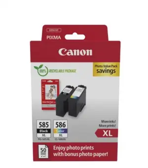 Original Canon PG-585XL+CL-586XL Schwarz Color Multipack (+ 10x15 cm Fotopapier 50 Blatt) 