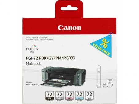 Original Canon PGI-72 Multipack Schwarz / Magenta / Cyan / Grau / Transparent 5  Tintenpatrone PGI-72: PBK +GY +PM +PC +CO 6403B007 