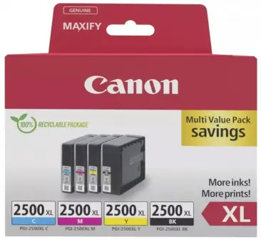 Original Canon PGI-2500 XL Multipack Schwarz / Cyan / Magenta / Yellow ca.7.070 Seiten 4 Tintenpatronen PGI-2500 XL : bk+c+m+y 9254B010 