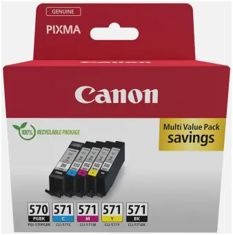 Canon PGI-570+CLI-571 0372C006  5 Druckerpatronen Multipack Schwarz Schwarz Cyan Magenta Gelb 