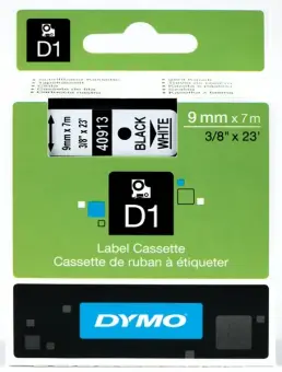 DYMO S0720680 40913 Schriftband Schwarz auf Weiß Standard-D1-Band selbstklebend 