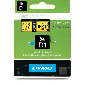 DYMO S0720580 45018 Schriftband Schwarz auf Gelb 12mm x 7m, Standard-D1-Band 