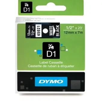 DYMO S0720610 45021 Schriftband Weiß auf Schwarz 12mm x 7m, Standard-D1-Band 