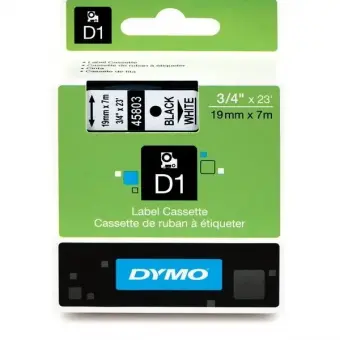 DYMO S0720830 45803 Schriftband Schwarz auf Weiß 19mm x 7m, Standard-D1-Band 