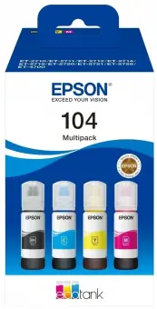 Epson 104 C13T00P640 4 Tintenflaschen EcoTank Multipack Schwarz , Cyan , Magenta , Gelb 4 x 65 ml 