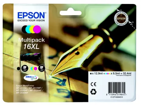 Epson 16XL C13T16364012 4 Druckerpatronen Multipack Schwarz Cyan Magenta Gelb  XL: T1631 + T1632 + T1633 + T1634 