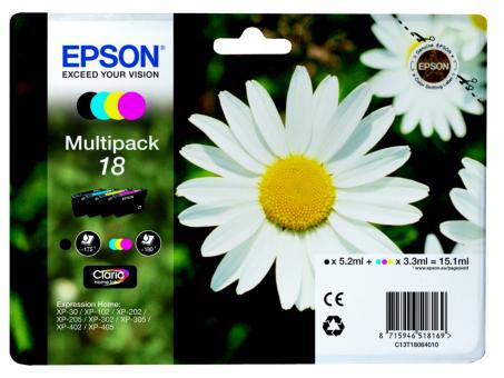 Original Epson 18 Multipack Schwarz ,Cyan ,Magenta ,Yellow T1806 4  Tintenpatrone: T1801-T1804 C13T18064012 