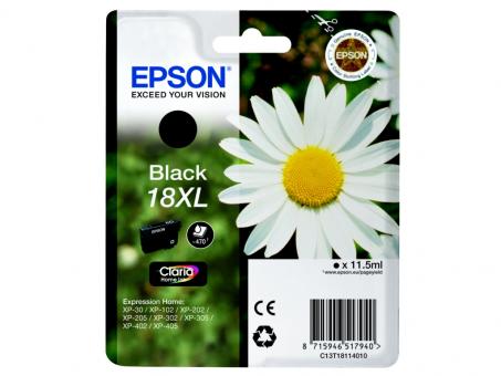 Original Epson 18XL Tintenpatrone Schwarz T1811 11.5 ml ca. 470 Seiten C13T18114012 