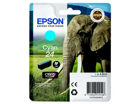Original Epson 24 Tintenpatrone Cyan T2422 4.6 ml ca. 360 Seiten C13T24224012 