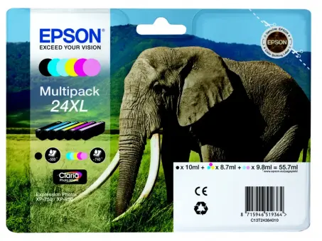 Original Epson 24XL Multipack Schwarz , Cyan , Magenta , Yellow , light Cyan , light Magenta T2438 6 Tintenpatronen: T2431-T2436 C13T24384011 