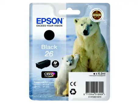 Original Epson 26 Tintenpatrone Schwarz T2601 6.2 ml ca. 220 Seiten C13T26014012 