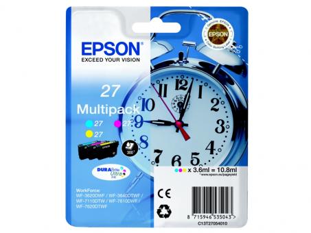 Original Epson 27 Multipack Cyan , Magenta , Yellow T2705 C13T27054012 3 x 3,6 ml farben je ca. 300 Seiten 