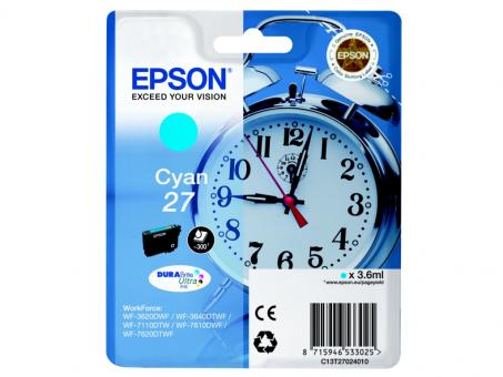 Original Epson 27 Tintenpatrone Cyan T2702 3.6 ml ca. 300 Seiten C13T27024012 