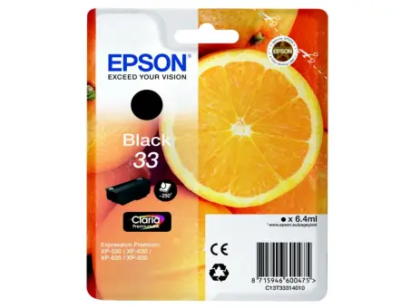 Epson 33 C13T33314012 Druckerpatrone Schwarz 6.4 ml ca. 250 Seiten, 