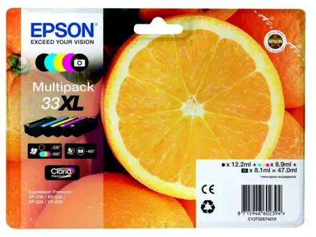 Original Epson 33XL T3357 Multipack Schwarz,Cyan,Magenta,Yellow,Photo-Schwarz 5 Tintenpatronen: T3351 + T3361 + T3362 + T3363 + T3364 C13T33574011 