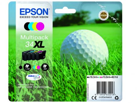 Original Epson 34XL Multipack Schwarz , Cyan , Magenta , Yellow 4  Tintenpatrone: T3471 + T3472 + T3473 + T3474 C13T34764010 