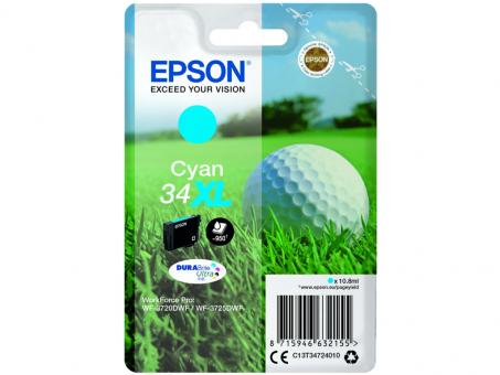 Original Epson 34XL Tintenpatrone Cyan T3472 10.8ml ca. 950 Seiten C13T34724010 