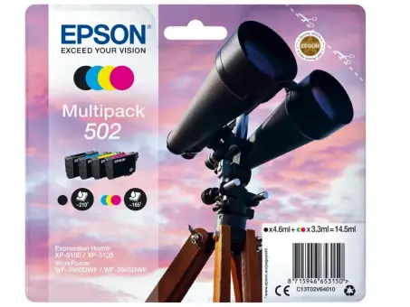 Original Epson 502 Multipack Schwarz ,Cyan ,Magenta ,Yellow 4 Tintenpatronen C13T02V64010 