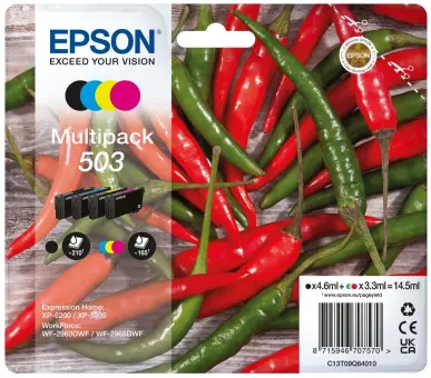 Epson 503 C13T09Q64010 4 Druckerpatronen Multipack Schwarz Cyan Magenta Gelb ca. 705 Seiten, 3,3 ml 