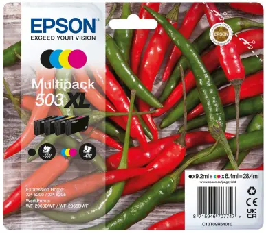 Original Epson 503XL Multipack  Tintenpatrone Schwarz / Cyan / Magenta / Yellow ca. 1960 Seiten 6,4 ml C13T09R64010 