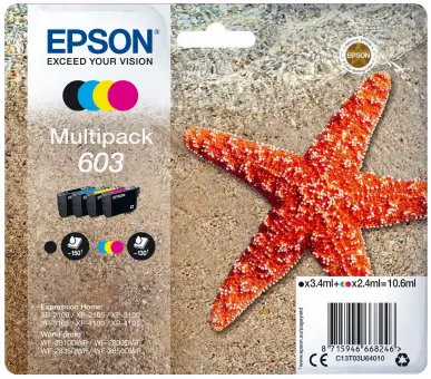 Original Epson 603 Multipack 4  Tintenpatrone Schwarz, Cyan, Magenta, Yellow C13T03U64010 