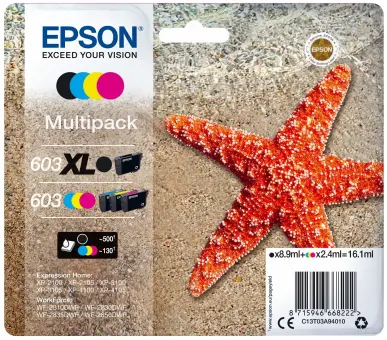 Epson 603XL+ 603 C13T03A94010 4 Druckerpatronen Multipack Schwarz Cyan Magenta Gelb 