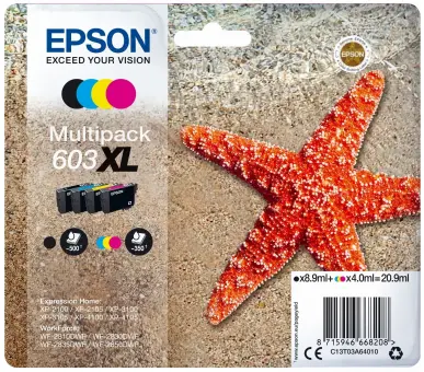 Original Epson 603XL Multipack Schwarz ,Cyan ,Magenta ,Yellow 4 Tintenpatronen C13T03A64010 