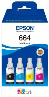 Original Epson 664 Tintenflaschen Multipack Schwarz Cyan Magenta Yellow C13T664640 