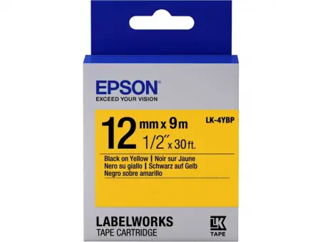 Original Epson LK-4YBP Schwarz auf Yellow Schriftband 12 mm x 9 m, Pastell C53S654008 