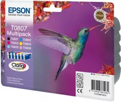 Epson T0807 C13T08074011 Multipack 6 Druckerpatrone Schwarz,Cyan,Magenta,Gelb,Hell Cyan,Hell Magenta 