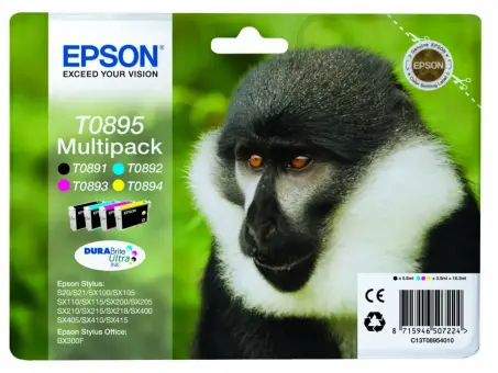 Epson T0895 C13T08954010 4 Druckerpatronen Multipack Schwarz ,Cyan ,Magenta ,Gelb 