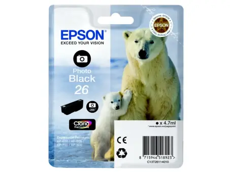 Epson T2611 C13T26114012 Druckerpatrone Schwarz Foto 4.7 ml ca. 200 Seiten, 