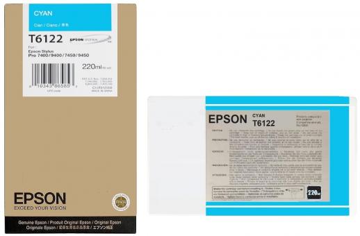 Original Epson T6122 Tintenpatrone Cyan 220 ml C13T612200 