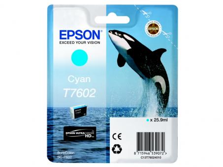 Original Epson T7602 Tintenpatrone Cyan 25.9 ml ca. 2.200 Seiten UltraChrome HD C13T76024010 