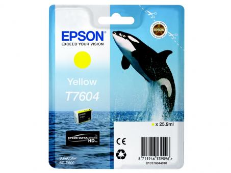 Original Epson T7604 Tintenpatrone Yellow ca. 2100 Seiten 25.9ml UltraChrome HD C13T76044010 