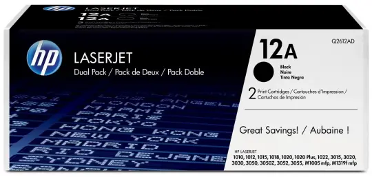 Original HP12A Schwarz 2 Toner Multipack 2 Toner Q2612A (HP12A) je 2.000 Seiten Q2612AD 